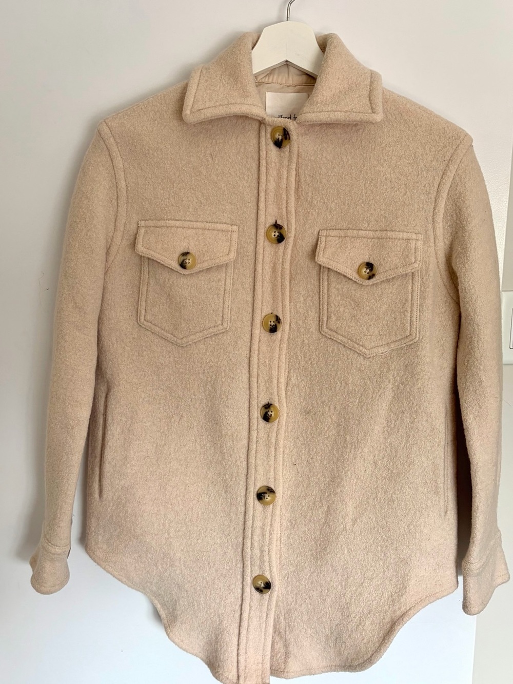 Wilfred Beige Wool-Blend Shacket with Button Front